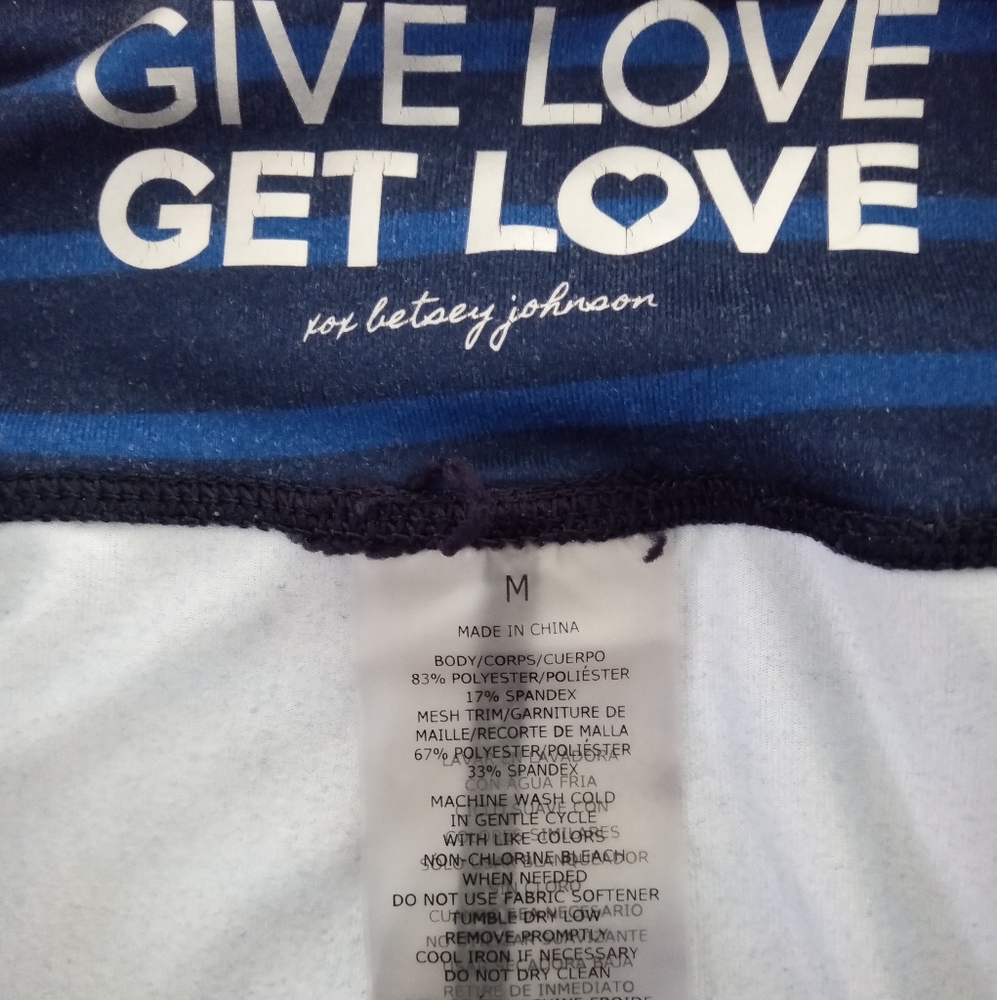 Betsey Johnson Pants Medium Give Love Get Love Blue Striped Yoga Athletic Calf - Picture 8 of 13